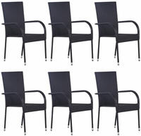 vidaXL Stapelbare Gartenst&uuml;hle 6 Stk. Poly Rattan Schwarz
