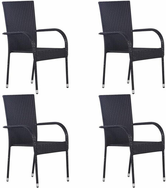 vidaXL Stackable Outdoor Chairs Poly Rattan - Black (4pcs)