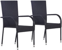 vidaXL Stapelbare Gartenst&uuml;hle 2 Stk. Poly Rattan Schwarz