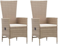 vidaXL Gartenst&uuml;hle 2 Stk. mit Auflagen Poly Rattan Beige