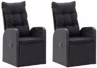 vidaXL Garten-Liegest&uuml;hle 2 Stk. mit Auflagen Poly Rattan Schwarz
