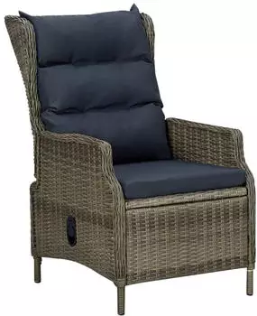 vidaXL Verstellbarer Gartensessel mit Auflagen Poly Rattan braun (313302)