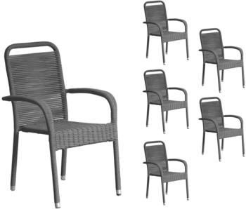 LC Home Lübeck Rope 6er Set Stapelstuhl Rope Geflecht 56x64x94 cm grau