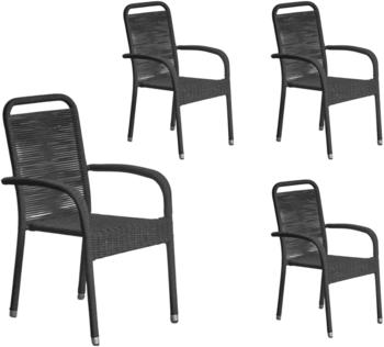 LC Home Lübeck Rope 4er Set Stapelstuhl Rope Geflecht 56x64x94 cm schwarz