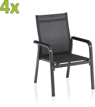 Kettler Basic+ Premium Stapelsessel Alu/Outdoorgewebe anthrazit/lakritz (4 Stk.)