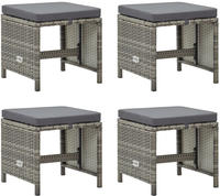 vidaXL Gartenhocker 4 Stk. mit Sitzkissen Poly Rattan Grau