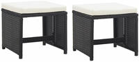 vidaXL Gartenhocker 2 Stk. mit Sitzkissen Poly Rattan Schwarz