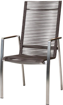 Diamond Garden ATLANTA Stapelstuhl hohe Rückenlehne Edelstahl / Rope Mocca / Teak-Armlehnen (DiGa 10611)