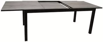 DEGAMO Gartentisch Ausziehtisch FARO 200/300x110cm, Aluminium anthrazit + Glas in Keramikoptik hellgrau