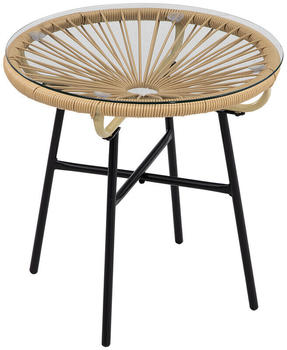 Outsunny Rattan Beistelltisch Mit Glastischplatte Schwarz/Natur