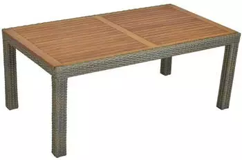 Merxx Gartentisch 180x100cm Aluminiumgestell mit Kunststoffgeflecht Steinbeige und Akazienholz (28389-277)