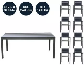 Home Deluxe SOL Gartentisch ausziehbar 180/240x90x75cm inkl. Zubehör