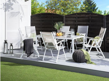 Beliani Gartentisch Aluminium mit Glasplatte Hartglas 160x90cm Grau/Weiß