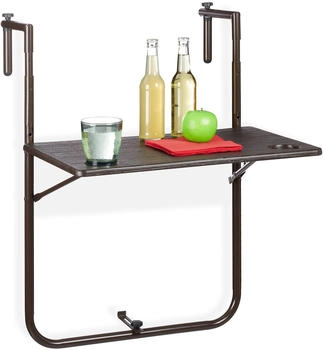 Relaxdays Balkonhängetisch klappbar 3 fach höhenverstellbar 59,5x36 cm Holzoptik braun