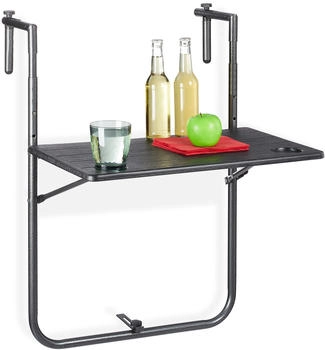 Relaxdays Balkonhängetisch klappbar 3 fach höhenverstellbar 59,5x36 cm Holzoptik schwarz