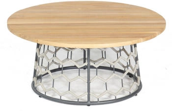 SonnenPartner Lounge-Tisch Yale, Aluminium / Kunststoffgeflecht Polyrope silbergrau / Teakholz