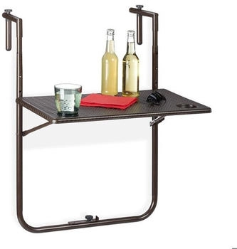 Relaxdays Adjustable hanging balcony table rattan plastic 59.5 x 36 cm Brown
