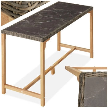 TecTake Rattan Tisch mit Aluminium- und Holzgestell 161 x 64,5 x 99,5 cm