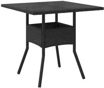 vidaXL Gartentisch mit Glasplatte Schwarz 80x80x75 cm Poly Rattan (9839.365521)