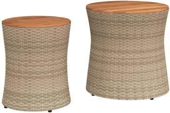 vidaXL Garten-Beistelltische 2 Stk. mit Holzplatte Beige Poly Rattan (9839.366290)