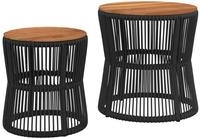 vidaXL Garten-Beistelltische 2 Stk. mit Holzplatte Schwarz Poly Rattan