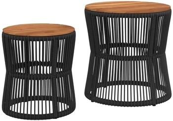 vidaXL Garten-Beistelltische 2 Stk. mit Holzplatte Schwarz Poly Rattan (9839.366291)