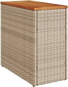 vidaXL Garten-Beistelltisch mit Holzplatte Beige Poly Rattan