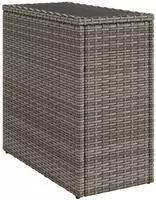 vidaXL Garten-Beistelltisch mit Glasplatte Grau 58x27,5x55 cm Rattan