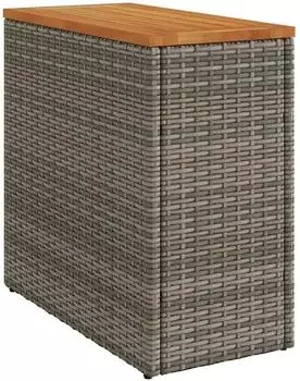 vidaXL Garten-Beistelltisch mit Holzplatte Grau 58x27,5x55 cm Rattan
