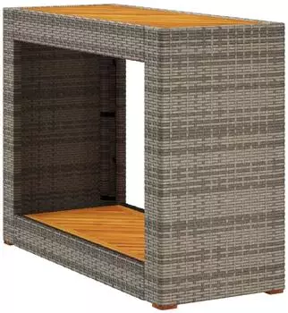 vidaXL Garten-Beistelltisch mit Holzplatte Grau Poly Rattan
