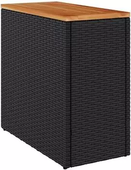 vidaXL Garten-Beistelltisch mit Holzplatte Schwarz 58x27,5x55 cm Poly Rattan