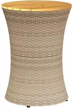 vidaXL Garten-Beistelltisch Trommelform Beige Poly Rattan Massivholz
