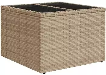 vidaXL Gartentisch mit Glasplatte Beige 55x55x37 cm Poly Rattan