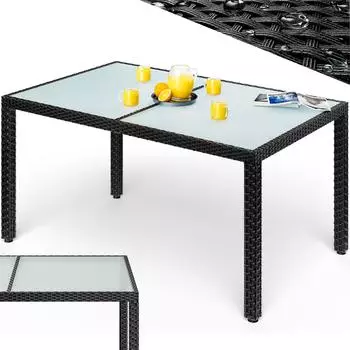 Casaria Polyrattan Gartentisch 150x90x75cm Glas Schwarz