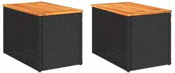 vidaXL Garten-Beistelltische 2 Stk Schwarz 55x34x37cm Poly Rattan Holz