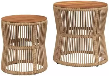 vidaXL Garten-Beistelltische 2 Stk. mit Holzplatte Beige Poly Rattan
