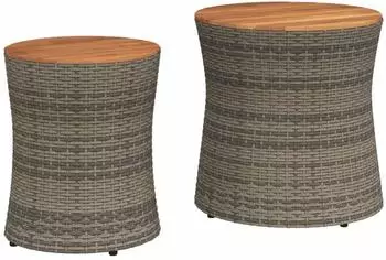 vidaXL Garten-Beistelltische 2 Stk. mit Holzplatte Grau Poly Rattan