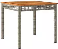 vidaXL Gartentisch Grau 80x80x75 cm Poly Rattan Akazienholz