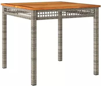 vidaXL Gartentisch Grau 80x80x75 cm Poly Rattan Akazienholz
