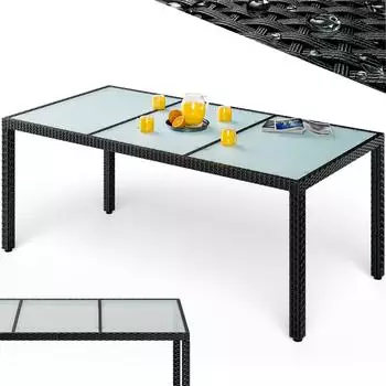 Casaria Polyrattan Gartentisch 190x90x75cm Glas Schwarz