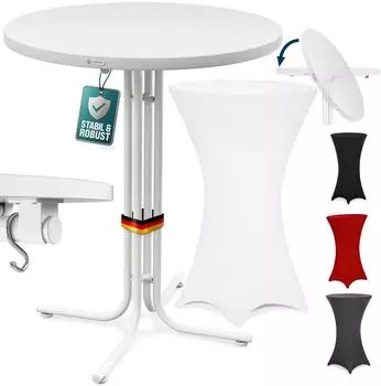 Casaria Stehtisch Weiß + Stehtischhusse Ø80x115cm Weiß
