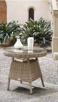 Destiny Malaga rund Ø 60 x 55 cm Polyrattan + Aluminium natur meliert