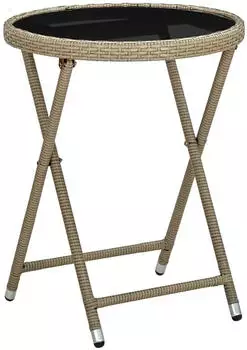 vidaXL Beistelltisch Beige 60 cm Poly Rattan und Hartglas