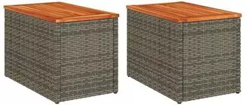 vidaXL Garten-Beistelltische 2 Stk. Grau 55x34x37cm Poly Rattan Holz