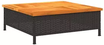 vidaXL Gartentisch Schwarz 70x70x25 cm Rattan und Akazienholz