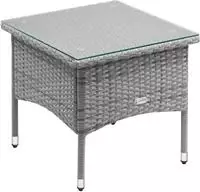 Beistelltisch Polyrattan Wetterfest H&ouml;henverstellbar Outdoor Glasplatte 80kg