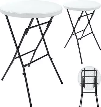 Casaria Stehtisch klappbar 2er-Set Kunststoff &Oslash;72cm Wei&szlig;
