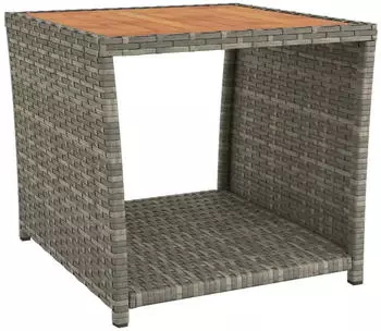 vidaXL Beistelltisch mit Holzplatte Grau Poly Rattan & Akazienholz (319559)