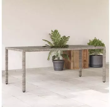 vidaXL Gartentisch mit Glasplatte Grau 190x90x75 cm Poly Rattan (365594)