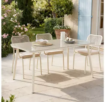 Idimex Volonte Gartentisch 160x90cm Glasplatte Aluminium, beige